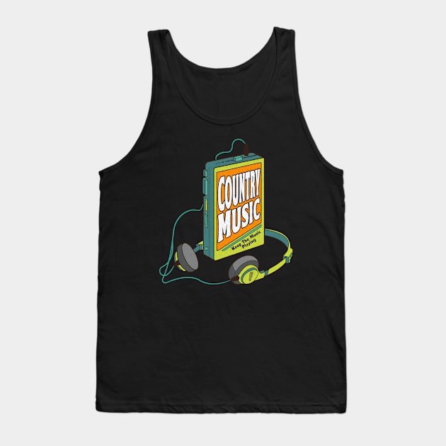 Country Music / Retro Walkman Design / Retro Music Art Tank Top by EliseOB